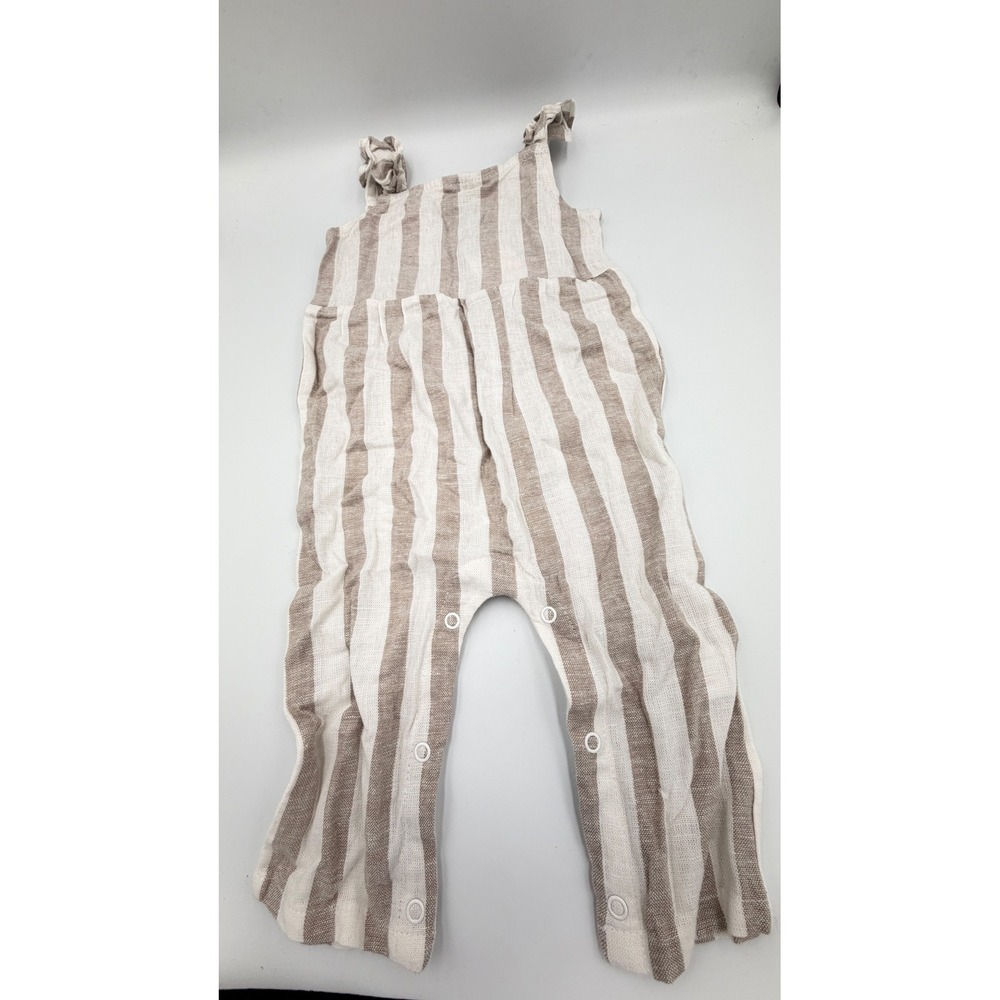 Primark Baby Linen Rich Striped Jumpsuit Tan White 9-12 Months NWT